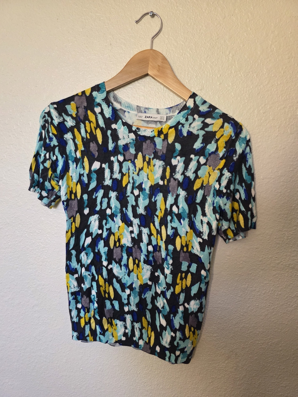 Zara Knit Multicolor Abstract Print Short Sleeve Top